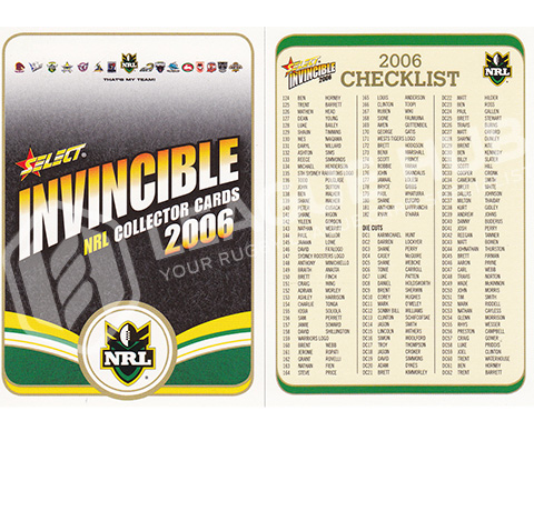 2006 Select Invincible 1-2 Checklist Cards