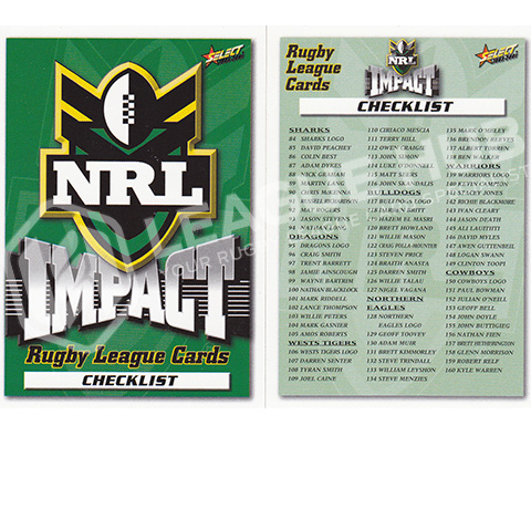 2001 Select Impact 1-2 Checklist Cards