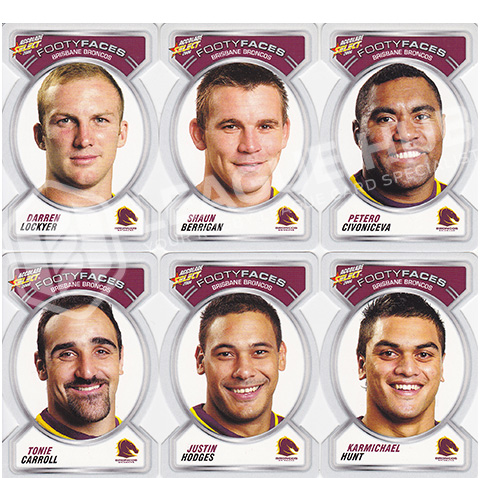2006 Select Accolade 1-10 Footy Faces Team Set Brisbane Broncos