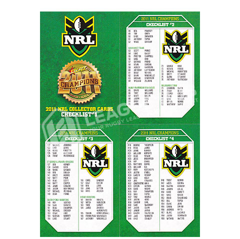 2011 Select Champions 1-4 Checklist Cards