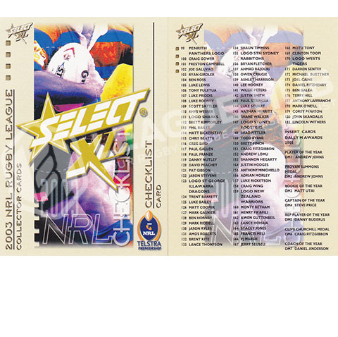 2003 Select XL 1-2 Checklist Cards